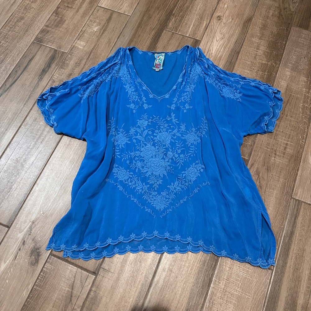 Johnny Was Royal Blue Cold Shoulder Blouse